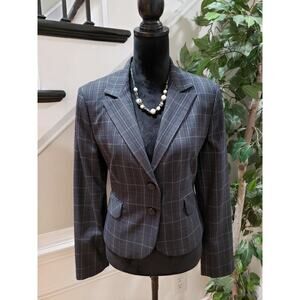 Express Design Studio Women Gray Plaid Single Breasted Two Button Blazer Size 10